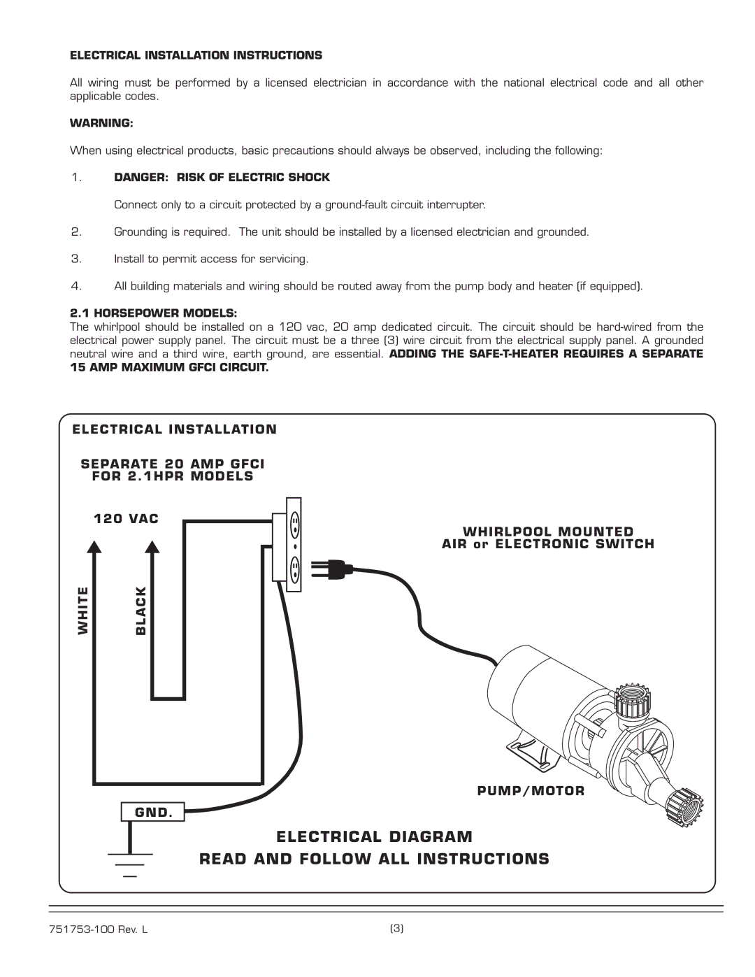 American Standard 2709 Electrical Diagram Read and Follow ALL Instructions, Electrical Installation Instructions 