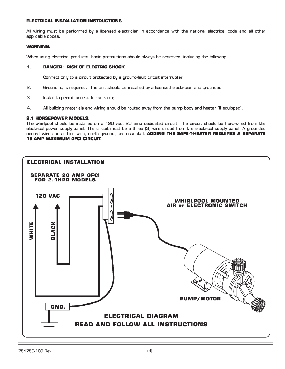 American Standard 2709 Electrical Diagram, Read And Follow All Instructions, Electrical Installation Instructions 