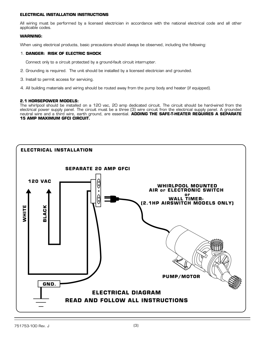 American Standard 2709.XXXW installation instructions Electrical Diagram Read and Follow ALL Instructions 