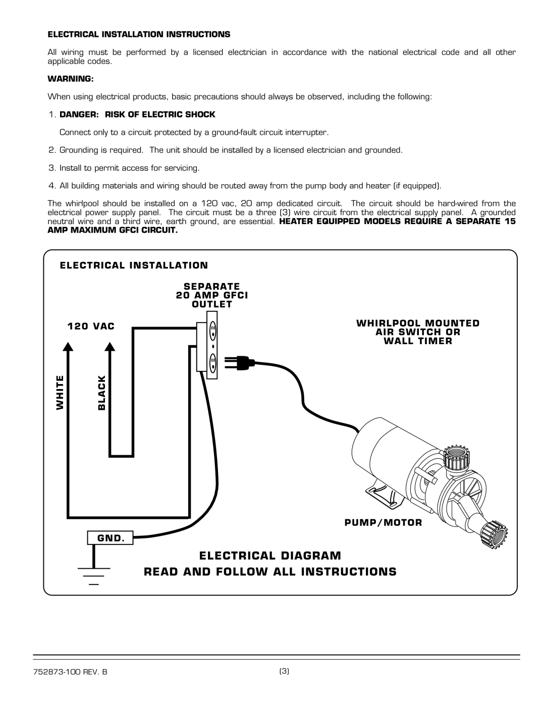 American Standard 2711E Electrical Diagram Read and Follow ALL Instructions, Electrical Installation Instructions 