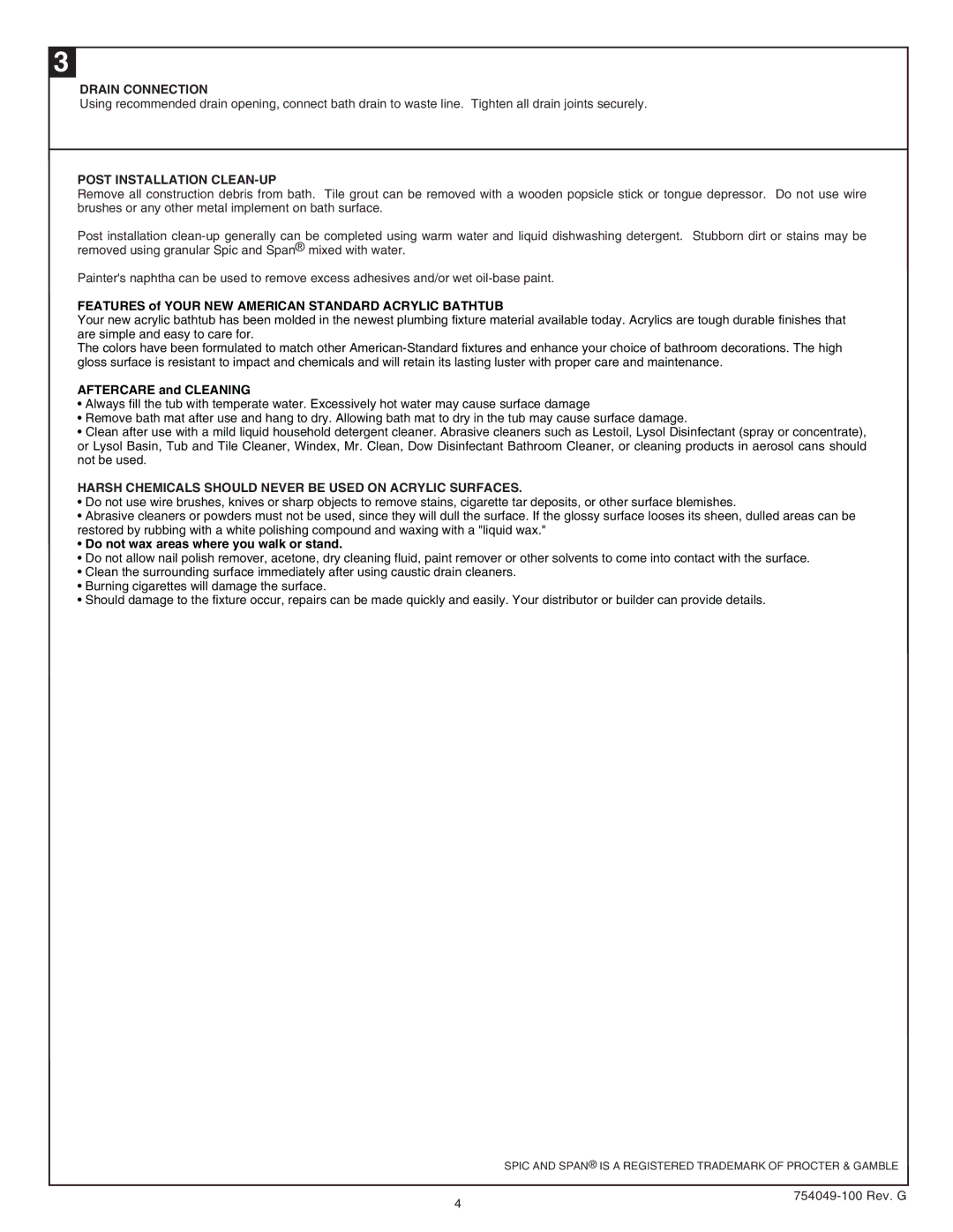 American Standard 2722.102 RHO, 2722.102 LHO installation instructions Drain Connection 