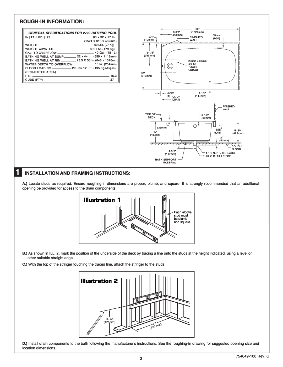American Standard 2722.102 RHO, 2722.102 LHO installation instructions Illustration, Rough-Ininformation 