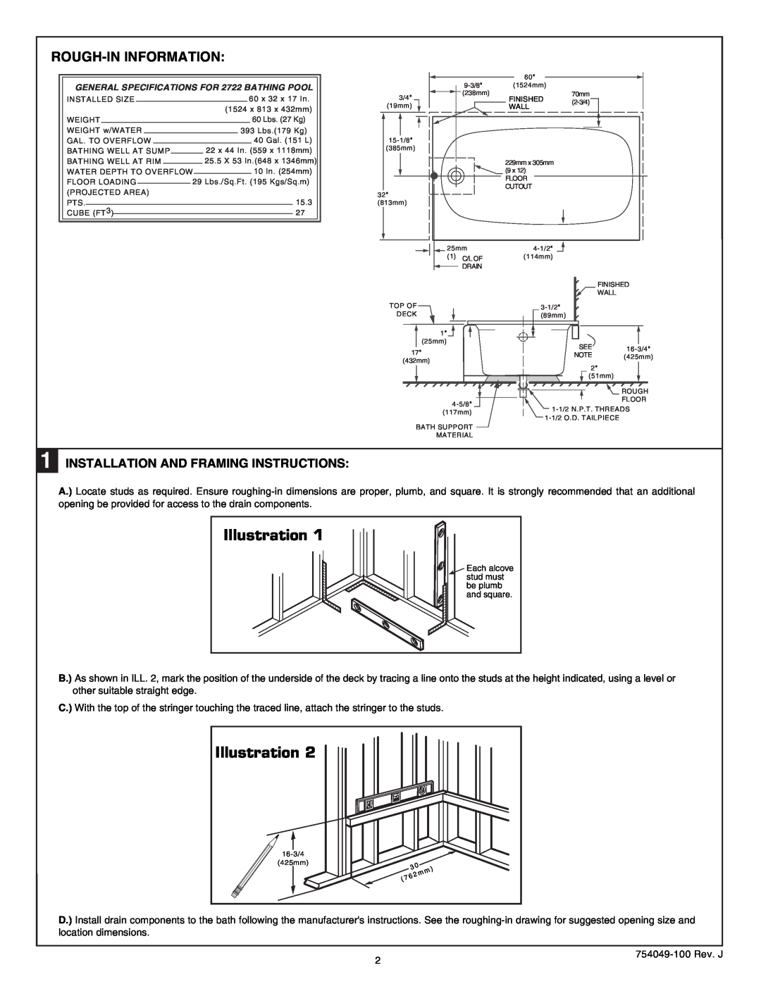 American Standard 2722.202 LHO, 2722.102 RHO, Rope Twist Bathing Pool warranty Illustration, Rough-Ininformation 