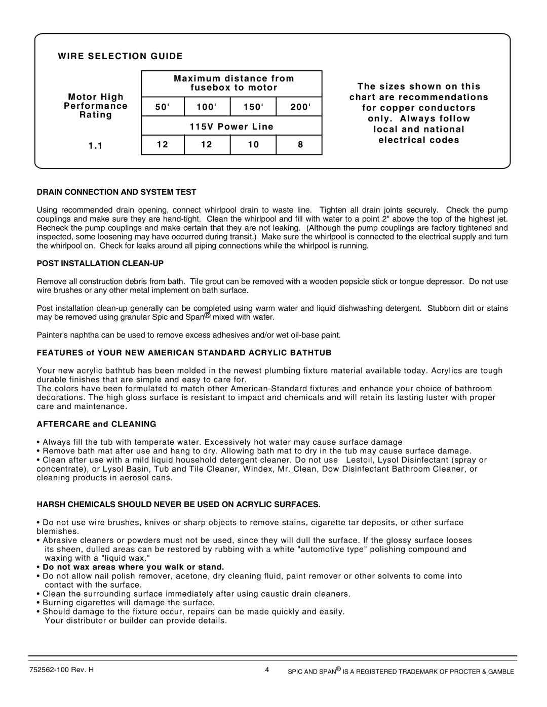 American Standard 2740.XXX SERIES installation instructions Drain Connection and System Test, Post Installation CLEAN-UP 