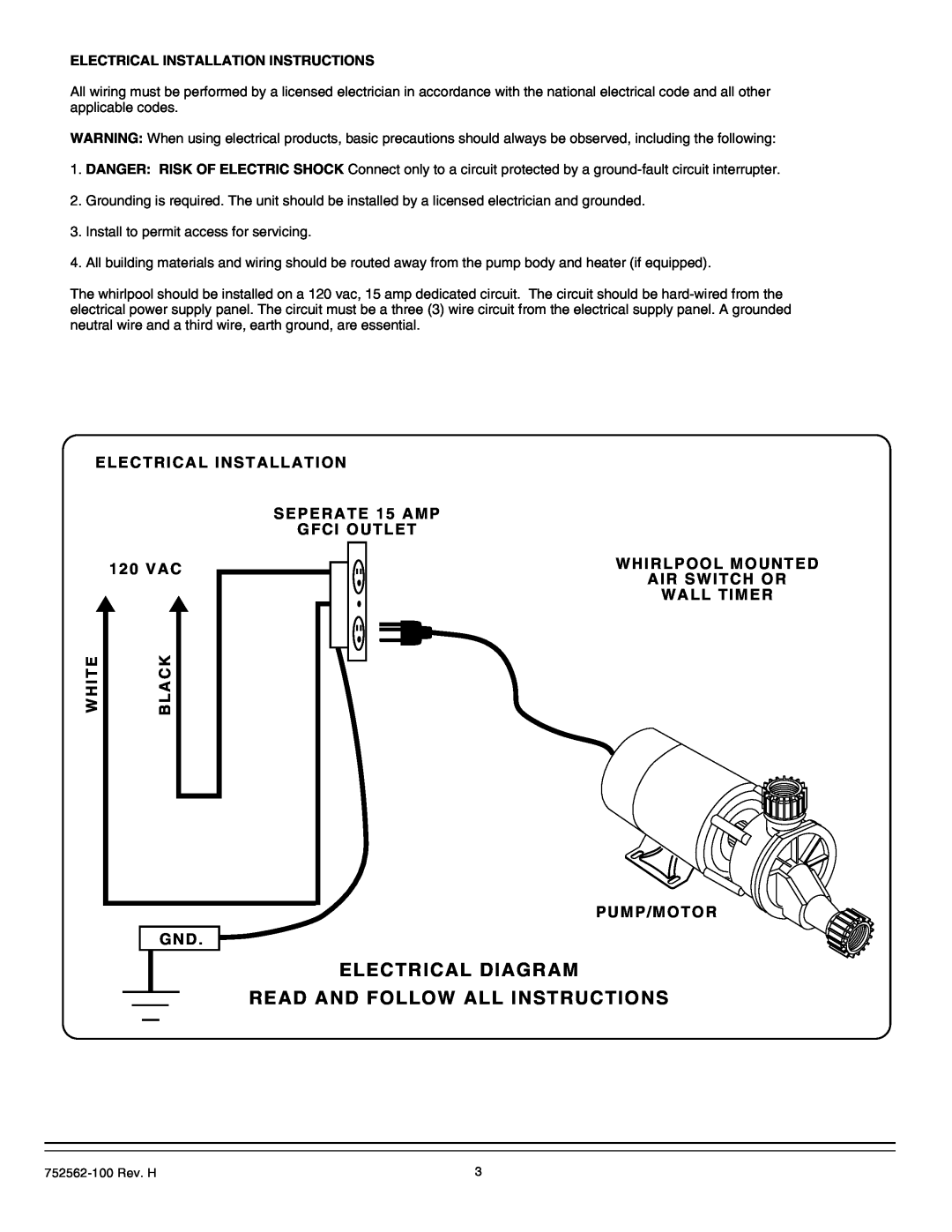 American Standard 2740.XXX SERIES installation instructions Electrical Diagram Read And Follow All Instructions 