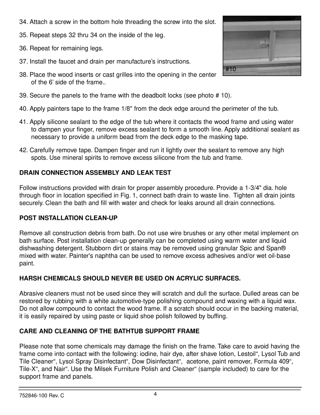 American Standard 2742.020, 2742.222 Drain Connection Assembly and Leak Test, Post Installation CLEAN-UP 