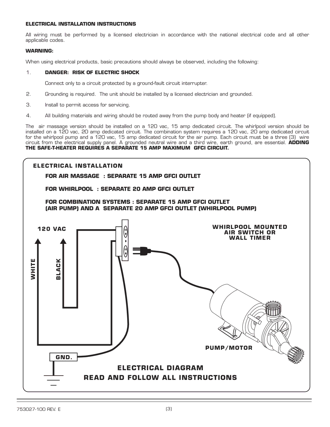 American Standard 2742.XXXW Series installation instructions Electrical Diagram Read and Follow ALL Instructions 