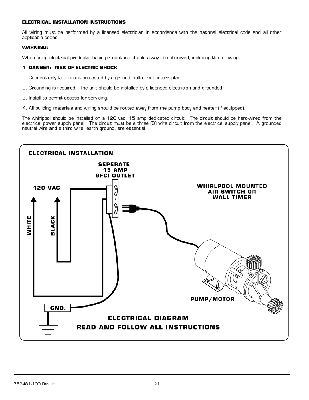 American Standard 2770.XXXW Series installation instructions Electrical Diagram Read and Follow ALL Instructions 