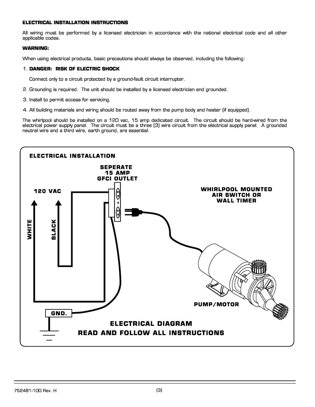 American Standard 2770.XXXW Series Electrical Diagram, Read And Follow All Instructions, Gfci Outlet, 120 VAC, White 