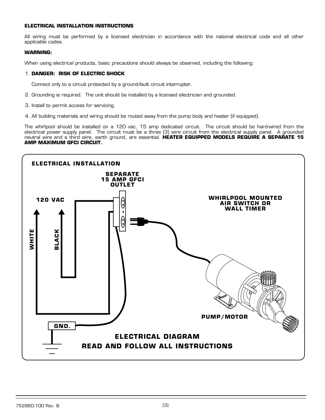 American Standard 2771E installation instructions Electrical Installation Instructions, AMP Maximum Gfci Circuit 