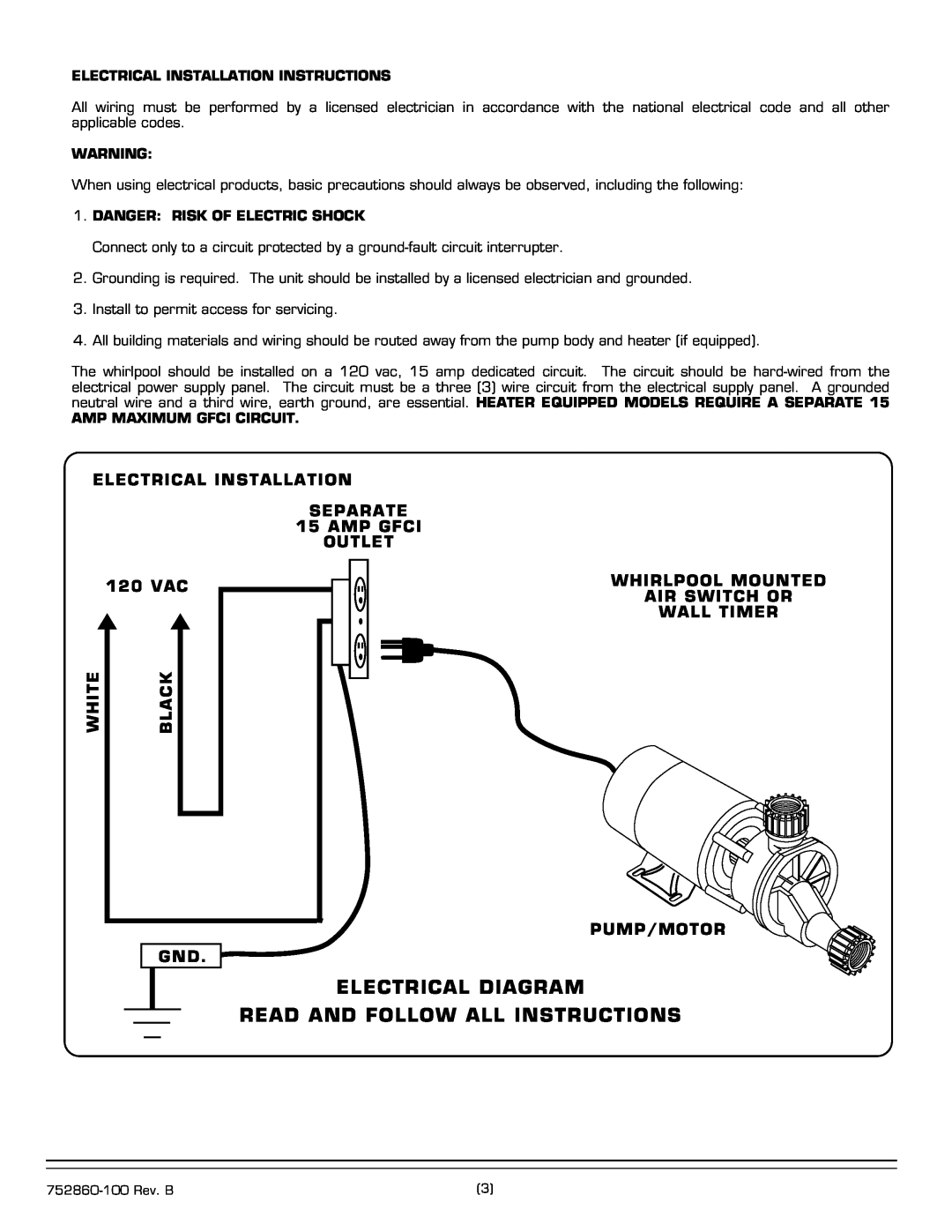American Standard 2771E Electrical Diagram, Read And Follow All Instructions, Electrical Installation Instructions 