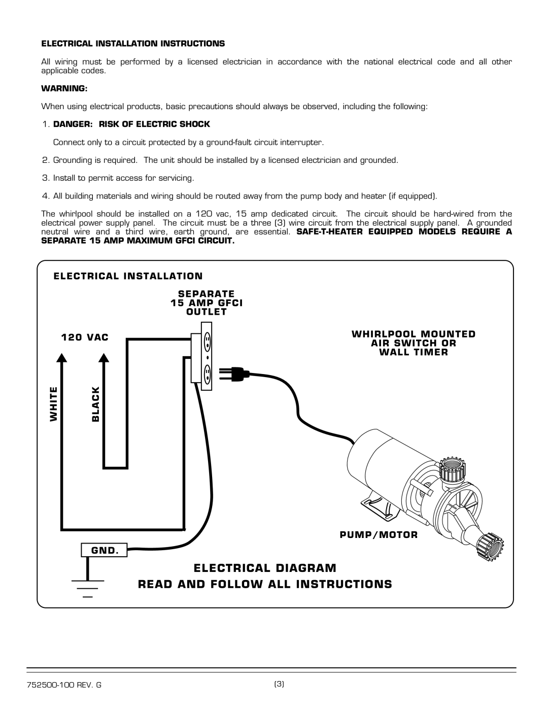 American Standard 2771.XXXW Series Electrical Installation Instructions, Separate 15 AMP Maximum Gfci Circuit 