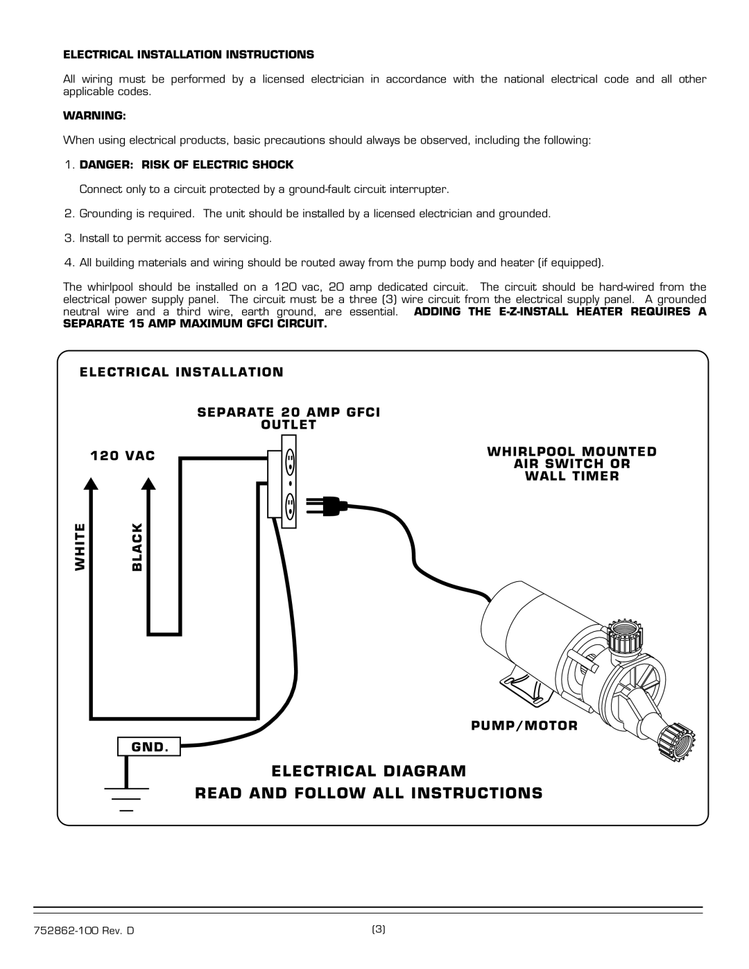 American Standard 2773E Series Electrical Installation Instructions, Separate 15 AMP Maximum Gfci Circuit 