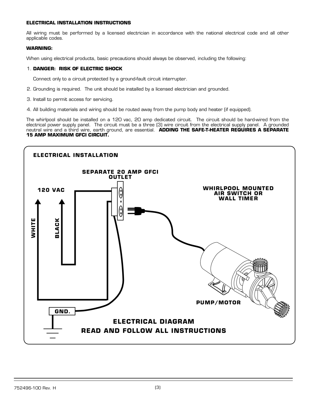 American Standard 2773.XXXW Series installation instructions Electrical Diagram Read and Follow ALL Instructions 