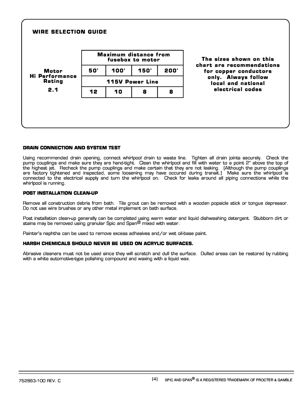 American Standard 2774E SERIES installation instructions Wire Selection Guide 