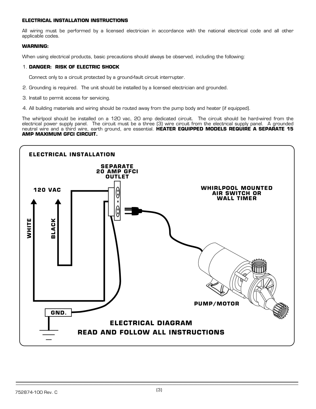 American Standard 2775E SERIES Electrical Diagram Read and Follow ALL Instructions, Electrical Installation Instructions 