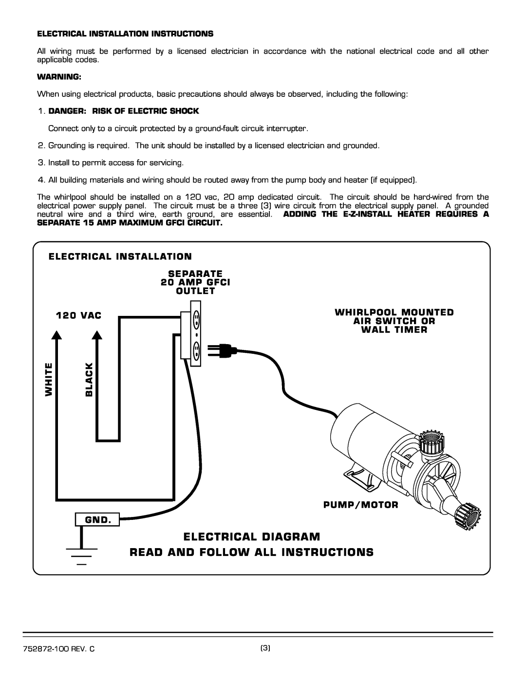 American Standard 2806E Electrical Diagram Read And Follow All Instructions, 120 VAC, White, Black 