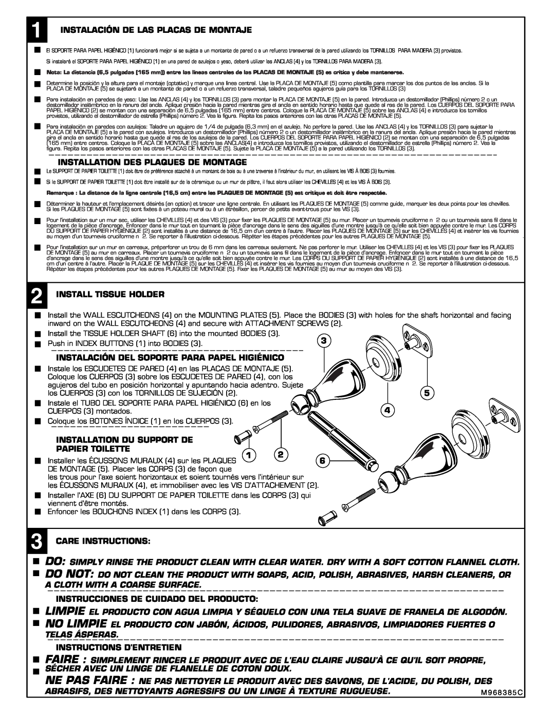 American Standard 2823 installation instructions Instalación De Las Placas De Montaje 