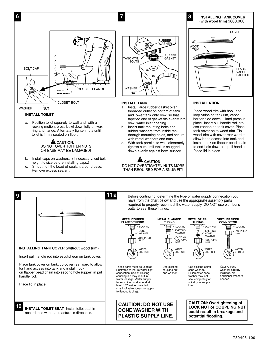 American Standard 2860.334, 2860.330 Install Toilet, Install Tank, Installation, Putty to seal these fittings, 0 4 9 8 1 0 