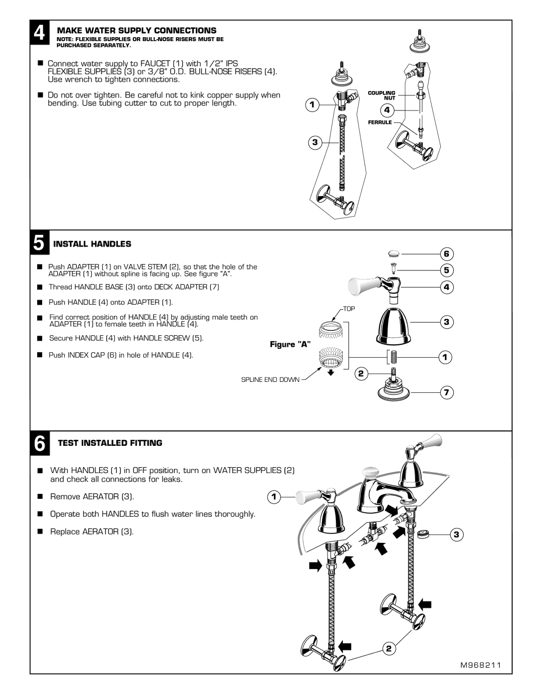 American Standard 2881 installation instructions Make Water Supply Connections, Install Handles, Test Installed Fitting 