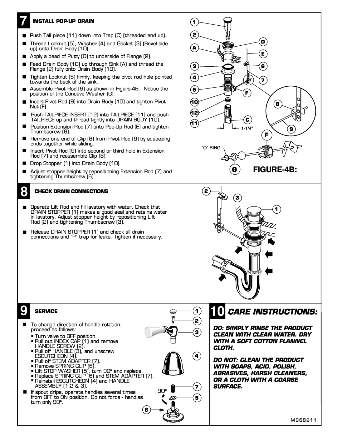 American Standard 2881 installation instructions GFIGURE-4B, Care Instructions 