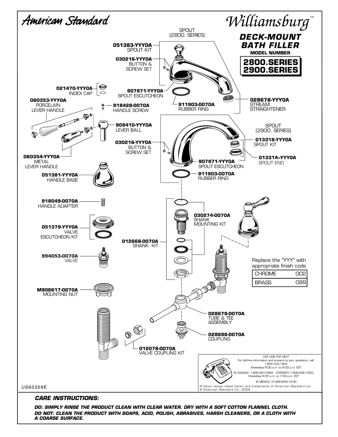 American Standard 2800.SERIES, 2900.SERIES installation instructions Spout KIT, Stream, Straightener, Chrome BRASS099 