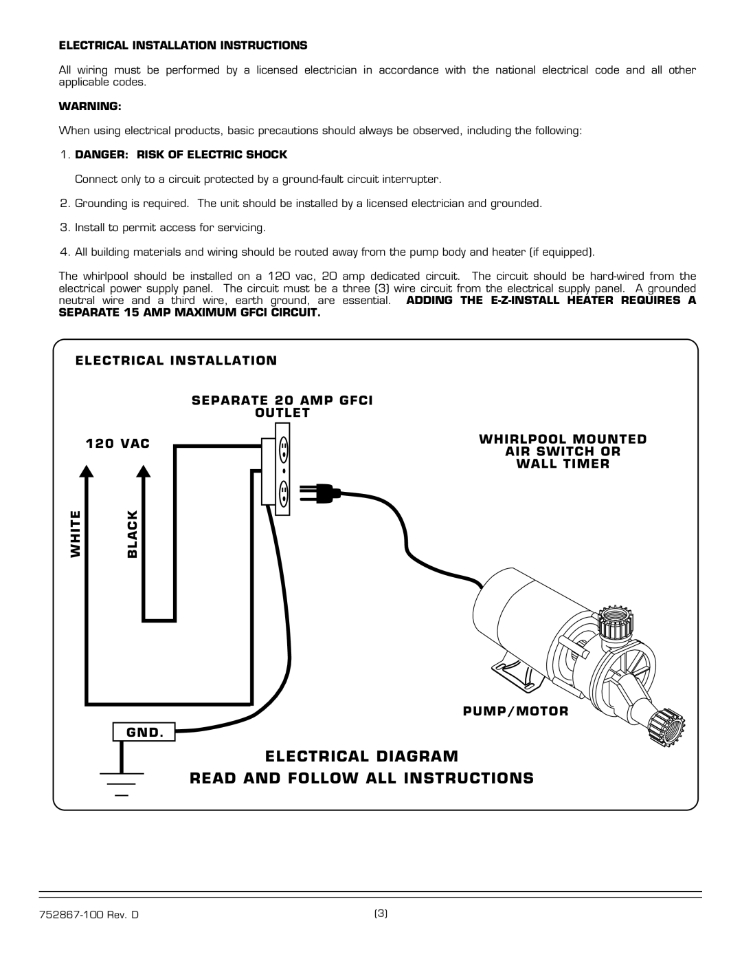 American Standard 2901E SERIES Electrical Diagram Read and Follow ALL Instructions, Electrical Installation Instructions 