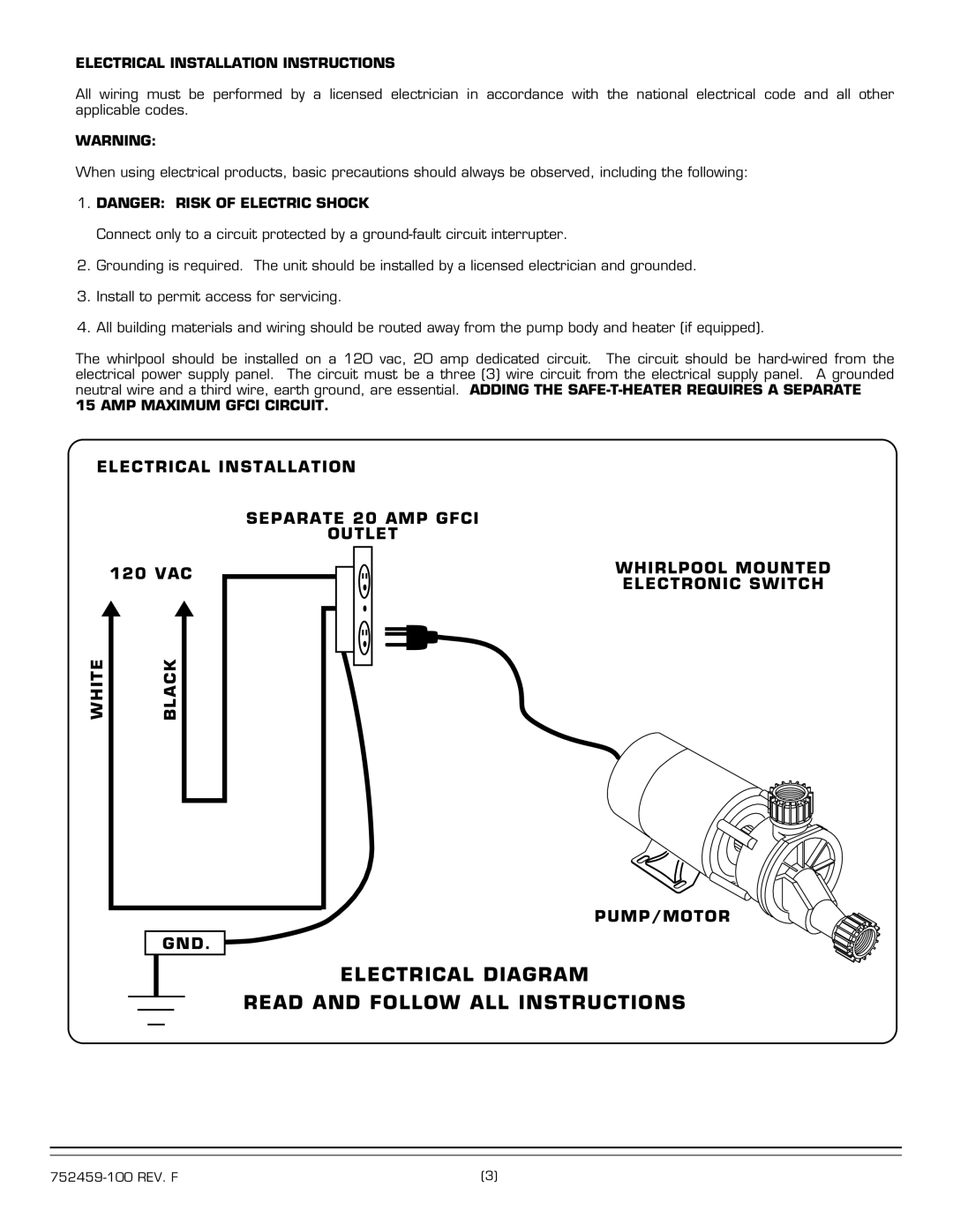 American Standard 2901.XXXW Electrical Diagram Read and Follow ALL Instructions, Electrical Installation Instructions 