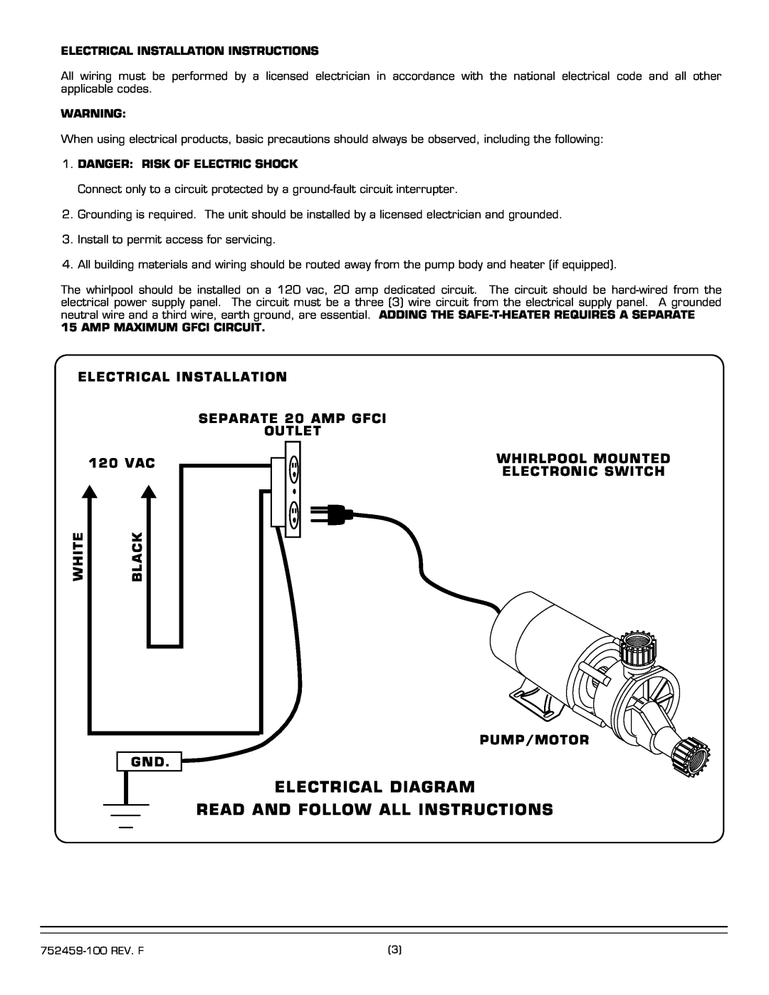 American Standard 2901.XXXW Electrical Diagram Read And Follow All Instructions, 120 VAC, White, Black 