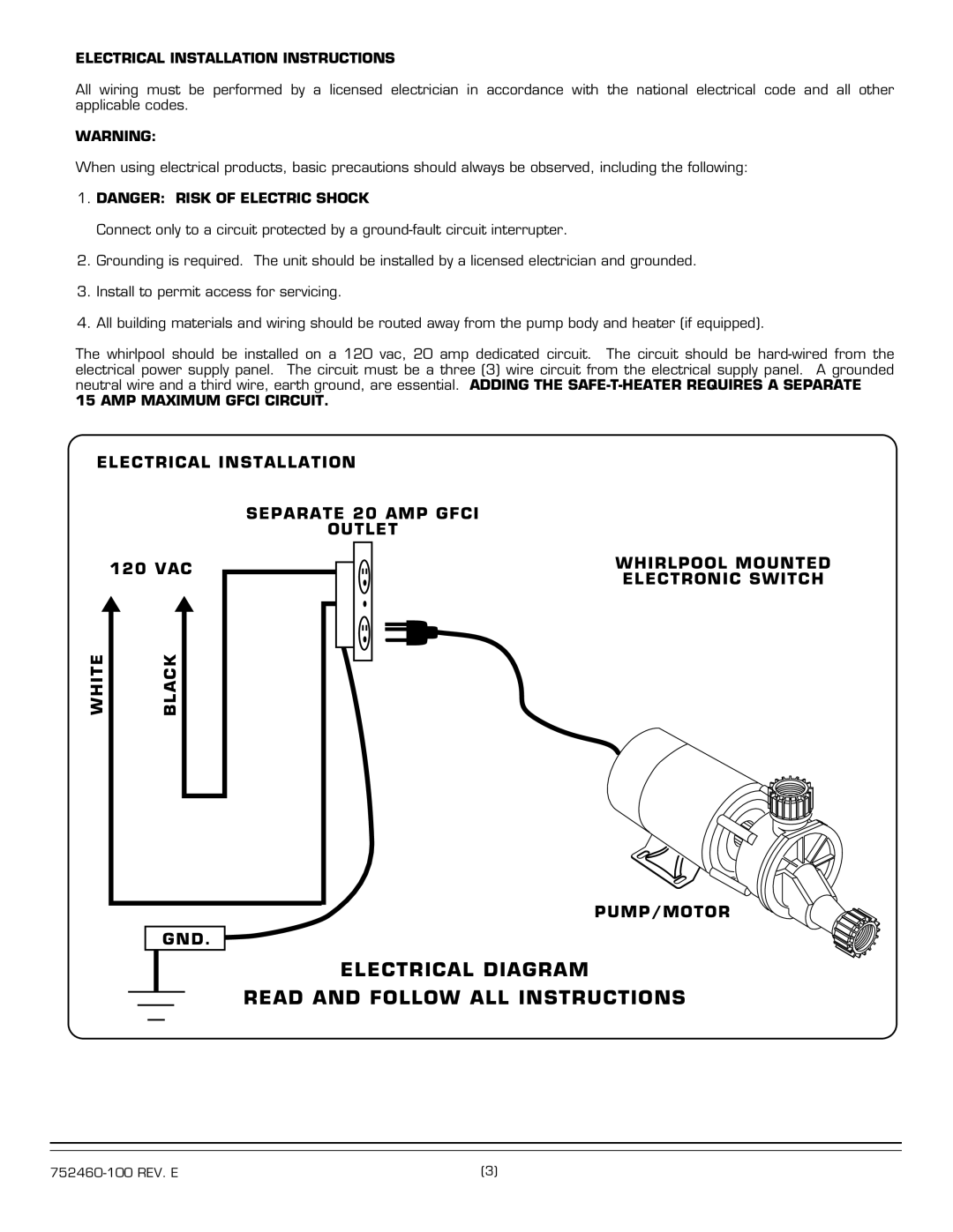 American Standard 2902.XXXW Series installation instructions Electrical Diagram Read and Follow ALL Instructions 