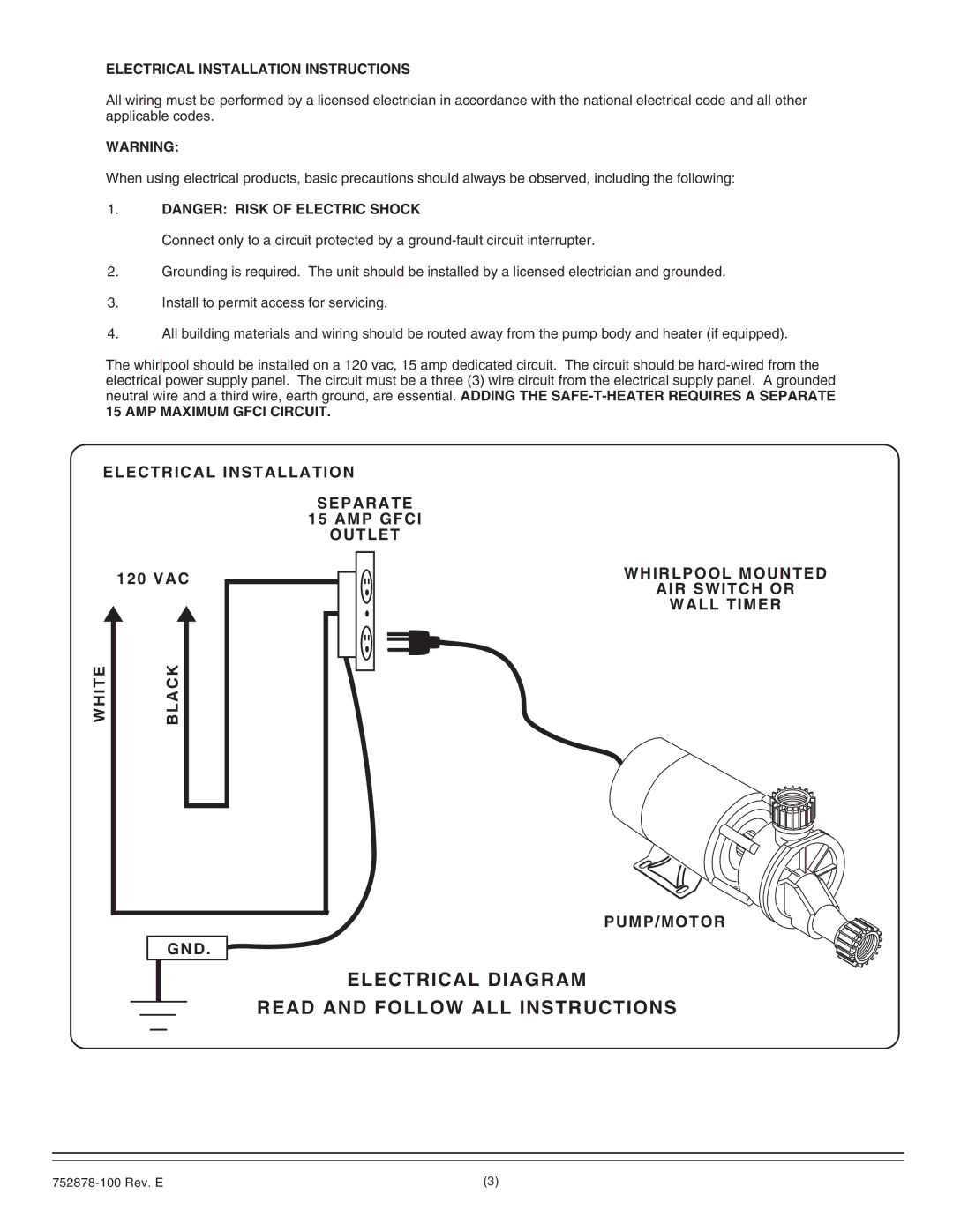 American Standard 2903.XXXW Electrical Diagram Read and Follow ALL Instructions, Electrical Installation Instructions 