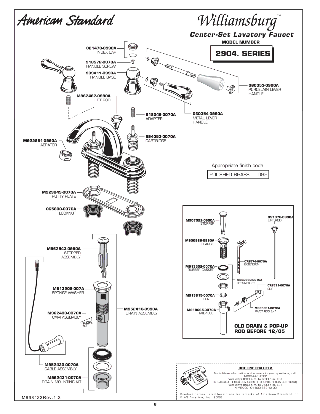 American Standard 2904. SERIES manual Polished Brass 