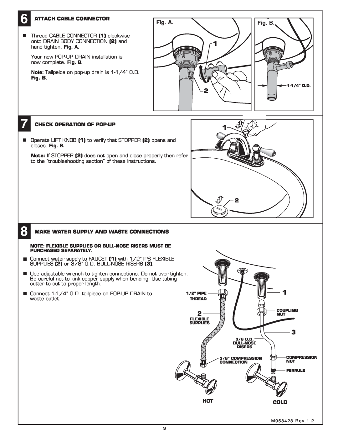 American Standard 2904 Fig. A, Attach Cable Connector, Check Operation Of Pop-Up, closes. Fig. B, Hotcold 