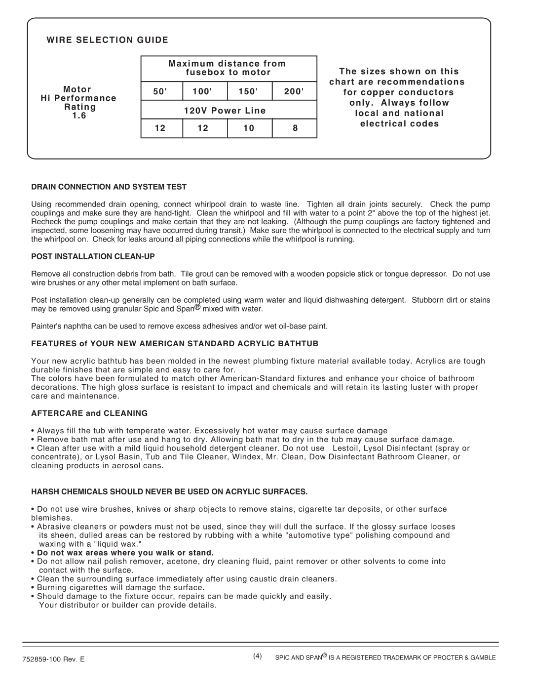 American Standard 2908EC installation instructions Drain Connection and System Test, Post Installation CLEAN-UP 