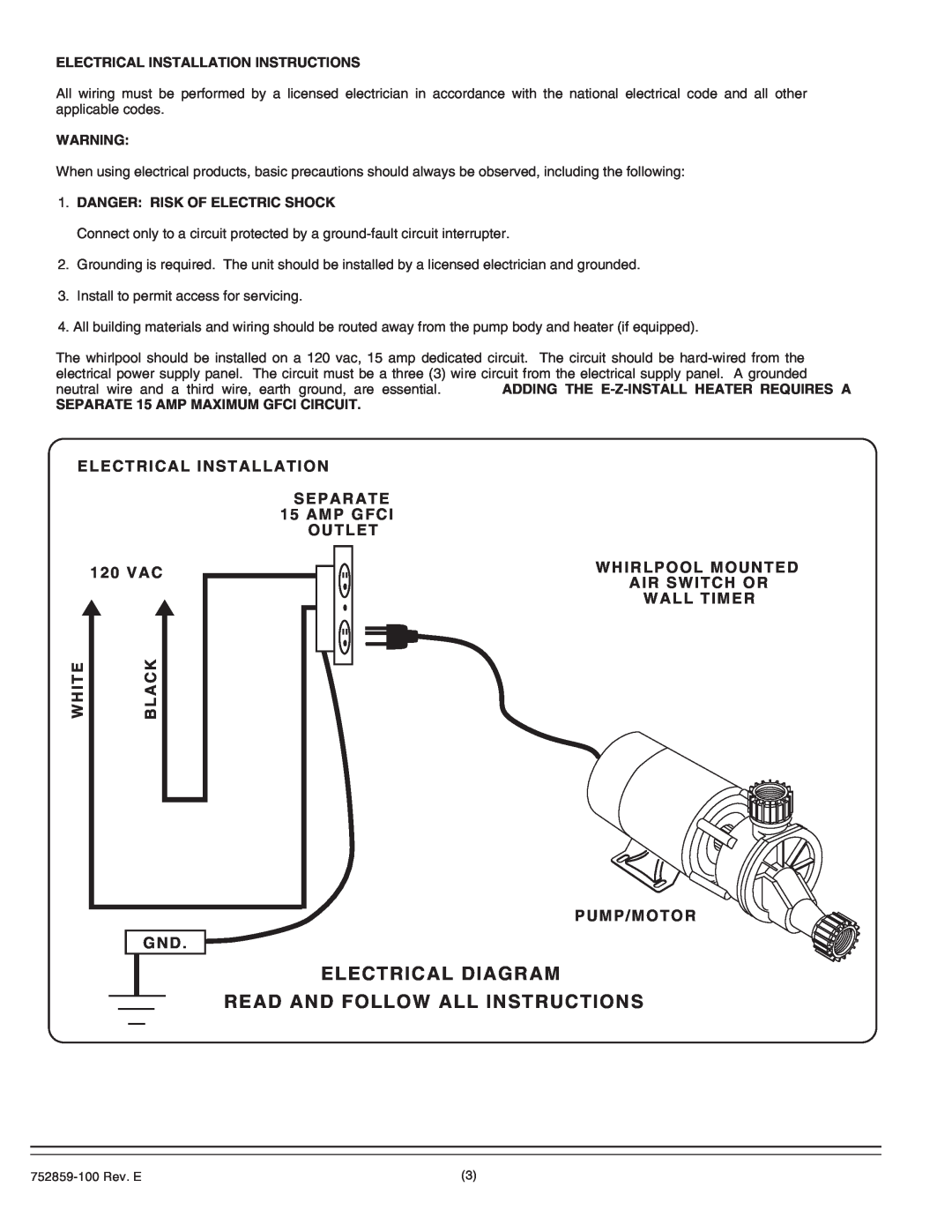 American Standard 2908EC Electrical Diagram, Read And Follow All Instructions, Electrical Installation Instructions 