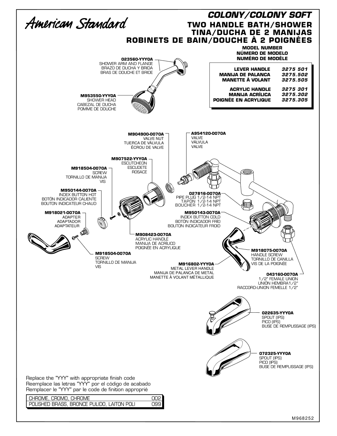 American Standard 3275 SERIES Model Number Número DE Modelo Numéro DE Modèle Lever Handle, Manija DE Palanca 