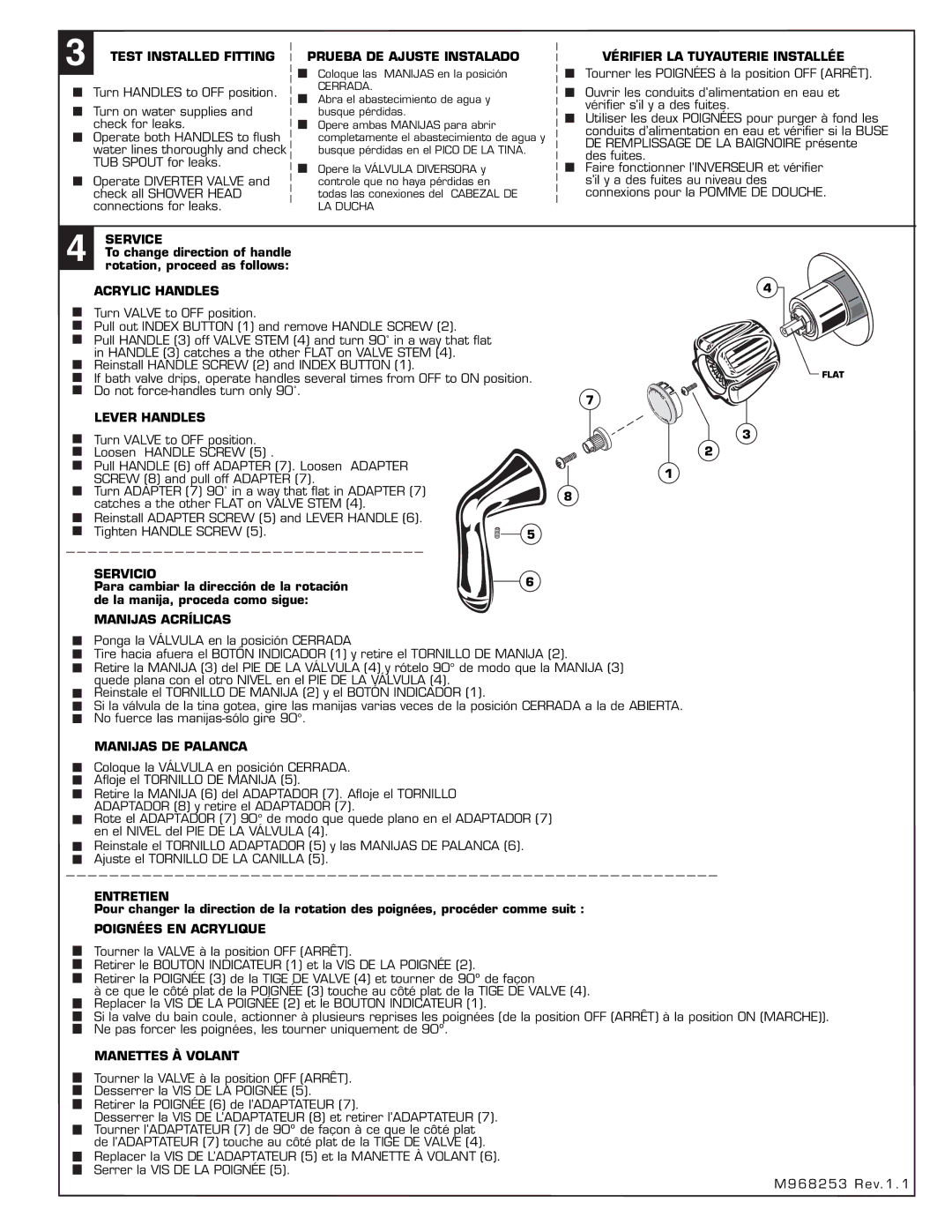 American Standard 3375 Service, Acrylic Handles, Lever Handles, Servicio, Manijas Acrílicas, Manijas DE Palanca, Entretien 