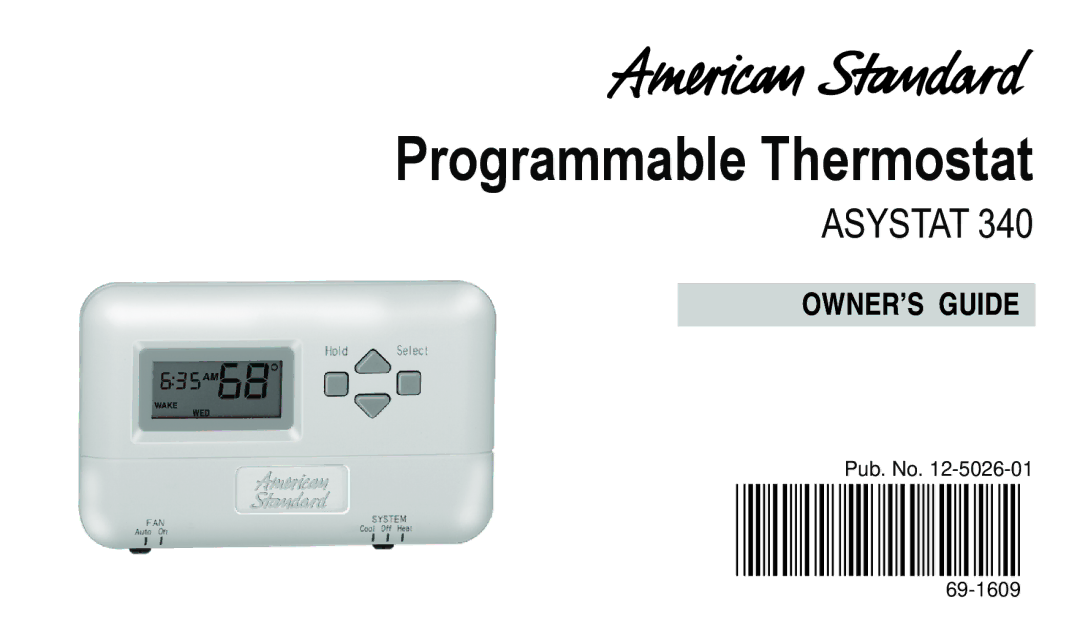 American Standard 340 manual Programmable Thermostat 