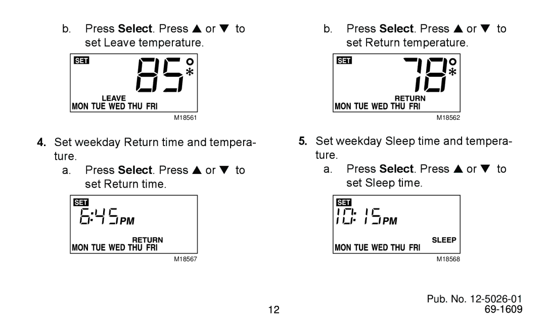 American Standard 340 manual Press Select. Press or to set Leave temperature 