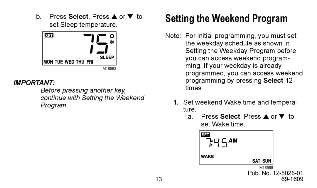 American Standard 340 manual Setting the Weekend Program 