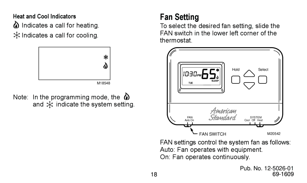 American Standard 340 manual Fan Setting 