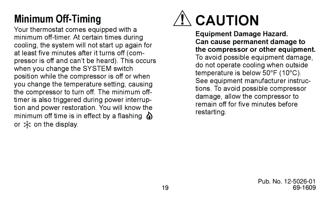 American Standard 340 manual Minimum Off-Timing 