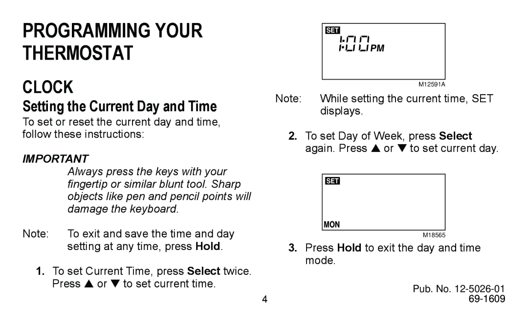 American Standard 340 manual Programming Your Thermostat, Setting the Current Day and Time 