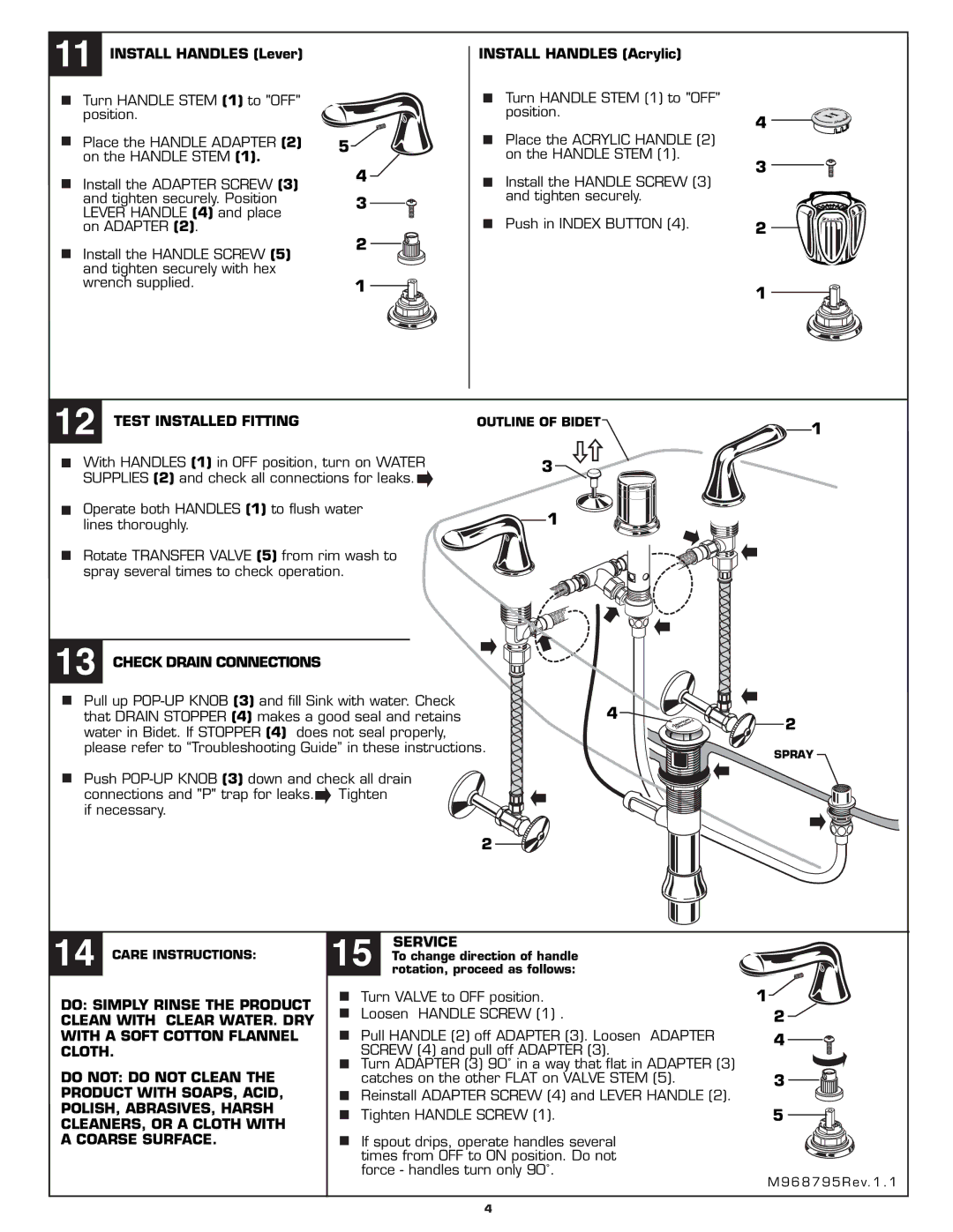 American Standard 3475.300, 3475.500 installation instructions Test Installed Fitting, Check Drain Connections 