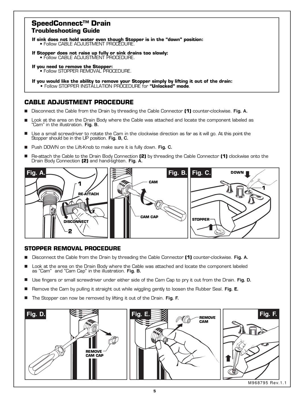 American Standard 3475.500, 3475.300 installation instructions SpeedConnect Drain 