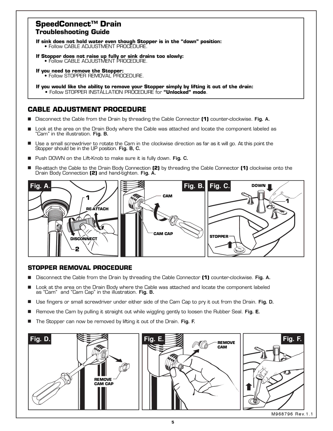 American Standard 3475.501, 3475.301 installation instructions SpeedConnect Drain 