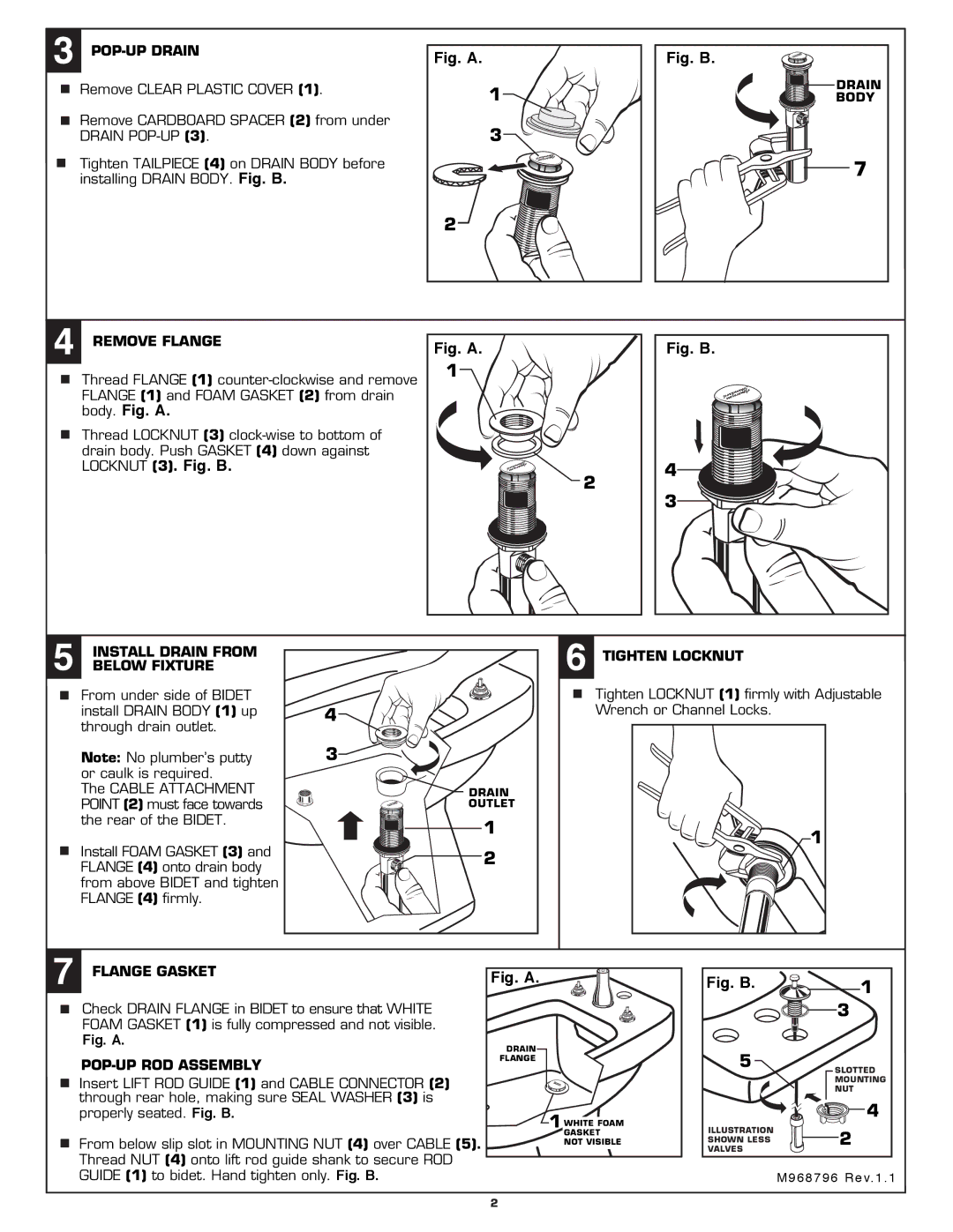 American Standard 3475.5 installation instructions POP-UP Drain, Install Drain from 