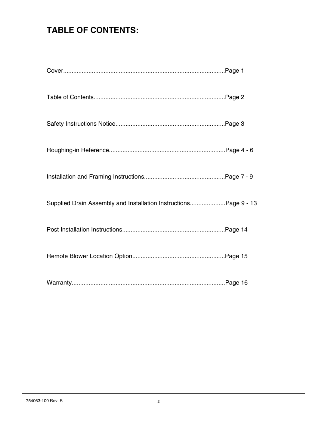 American Standard 3572, 3574, 3575 manual Table of Contents 