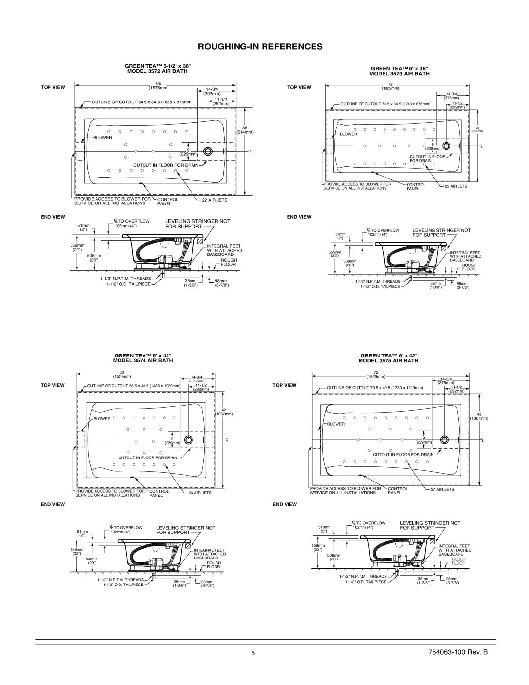 American Standard 3572, 3575 manual Model 3574 AIR Bath TOP View END View 