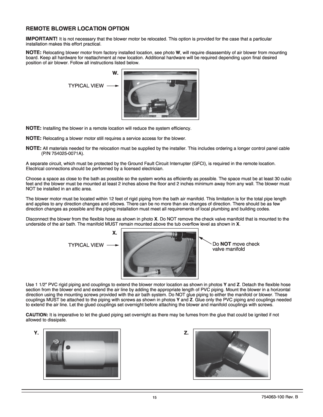 American Standard 3574, 3575, 3572 manual Remote Blower Location Option 